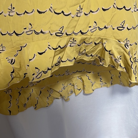 Cute sailboat print mustard yellow high low dress with thin adjustable straps - Picture 3 of 4